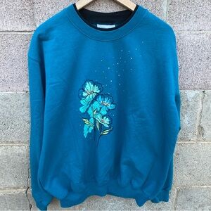 Country Store GrannyCore Sweatshirt Women's Large Floral Embroidered blue
